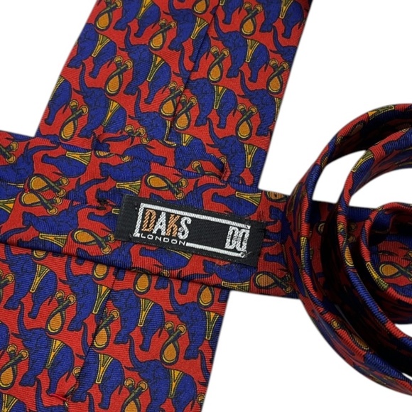 DAKS Blue/Orange Elephant Silk LUXURY Tie FRANCE - Picture 3 of 5
